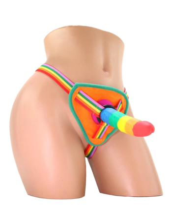 Rainbow Power Drive Strap-On Dildo With Harness